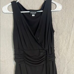 Onyx Nite Black Midi Dress Size 10 Side Zip Waist Tie